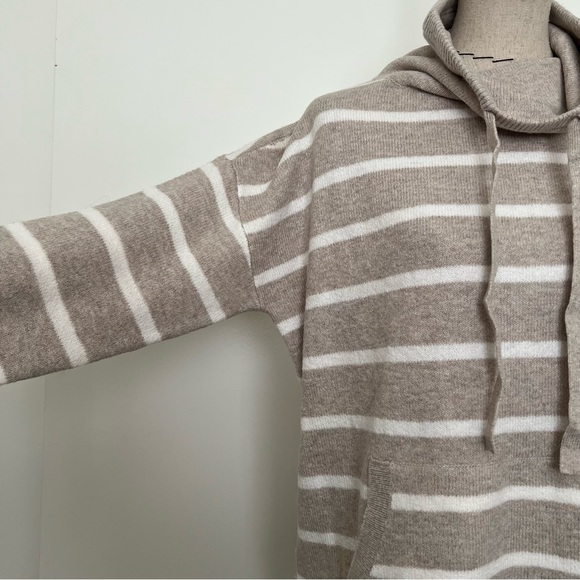 NWT Loft Striped Drawstring Neck Pocket Sweater Stone Heather - Picture 9 of 15